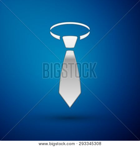Silver Tie Icon Isolated On Blue Background. Necktie And Neckcloth Symbol. Vector Illustration