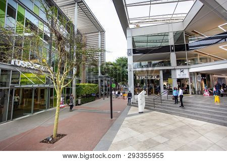 Johannesburg, South Africa, 22nd March- 2019: Entrance To Modern Mall With Pedestrians Walking.