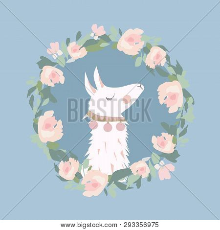 Cute Lama Face. Llama Cartoon Alpaca. Llama Animal Vector Isolated Illustration. Design For Card, St