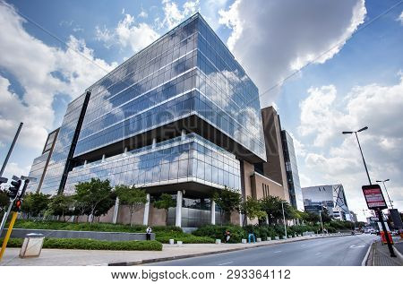 Johannesburg, South Africa, 22nd March- 2019: Exterior View Of Modern Office Building With Glass Fac