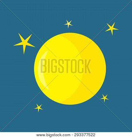 Vector Full Moon Icon On A Dark Blue Background. Midnight. Vector Illustration.