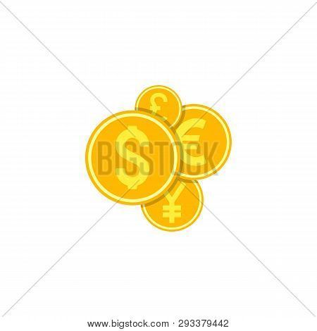 Coins. Coins With Different Currency Vector Flat Icon Isolated On White Background