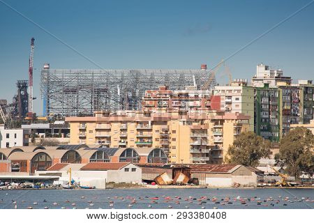 Taranto Steel Industry On The Seafront Of The Little Sea, Puglia, Italy