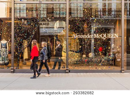 April 2019. London. A View Of The Alexander Mcqueen Store On Bond Street In London