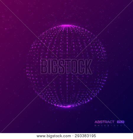 Abstract Globe Particles Shere. 3d Technology Digital Style. Space Background. Fututristic Concept, 