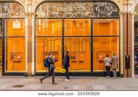 April 2019. London. A View Of The Bulgari Store On Bond Street In London