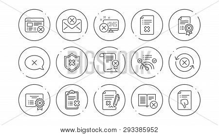Reject Line Icons. Decline, Cancel And Dislike. Disapprove Linear Icon Set. Line Buttons With Icon. 