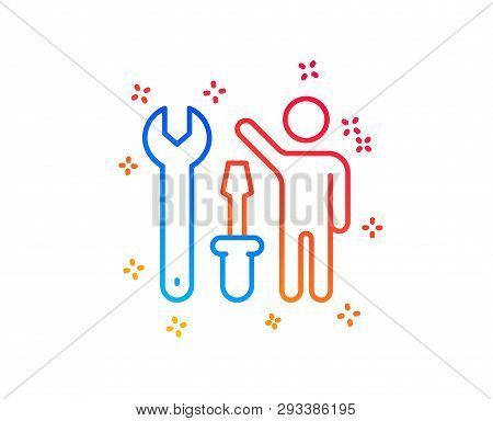 Spanner Tool Line Icon. Repairman Service Sign. Fix Instruments Symbol. Gradient Design Elements. Li