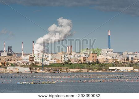 Taranto Steel Industry On The Seafront Of The Little Sea, Puglia, Italy