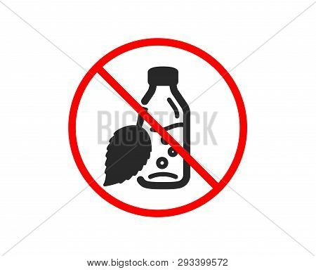 No Or Stop. Water Bottle Icon. Soda Aqua Drink Sign. Mint Leaf Symbol. Prohibited Ban Stop Symbol. N