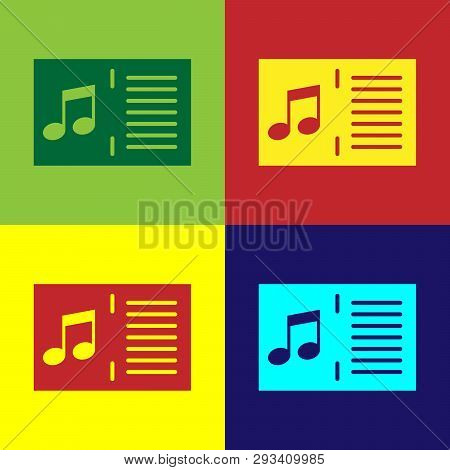 Color Music Book With Note Icon Isolated On Color Backgrounds. Music Sheet With Note Stave. Notebook