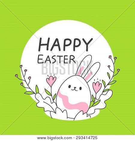 Cute Easter Eggs With Bunny Ears In Spring Style, Simple And Clean Line Vector Illustration
