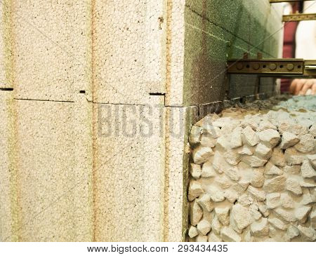 Styrofoam Blocks And Reinforced Cement With Stones, Insulating Concrete Forms Icf Materials For Hous