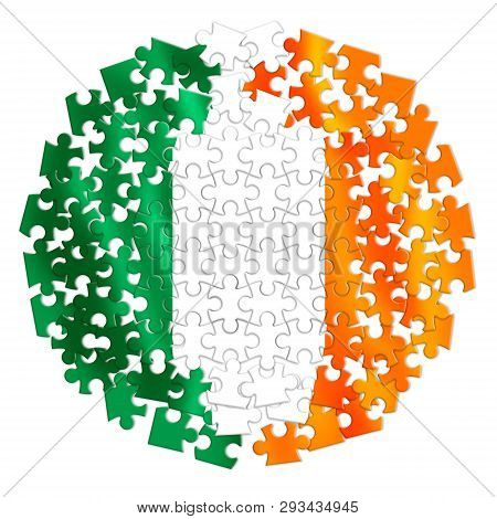 Reunification Of Ireland - Concept Image In Jigsaw Puzzle Shape