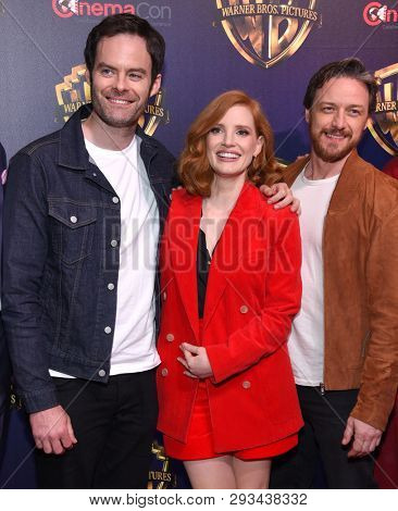 LAS VEGAS - APR 02:  Bill Hader, Jessica Chastain and James McAvoy arrives for the CinemaCon 2019 - Warner Brothers Presentation on April 02, 2019 in Las Vegas, NV                