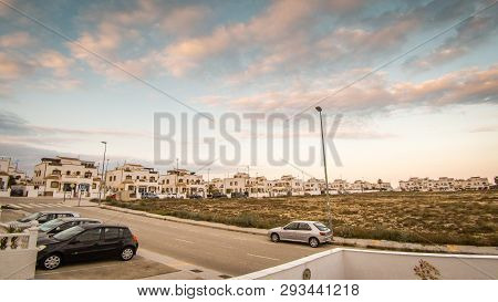 Torrevieja, Spain - April 4 2019 : Evening Sky Over Entre Naranjas Near Torrevieja In Spain