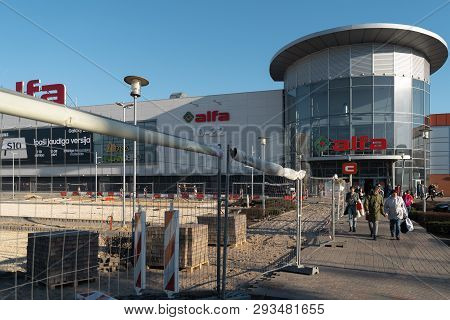 Riga, Latvia - April 4, 2019: Alfa Shopping Centre Re Construction - Additional Builing Coming Soon
