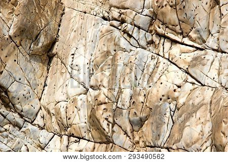 View Of Weather-torn Surface Of Marble Rock From Boat On River Narmada, Bedaghat Near Jabalpur, Madh