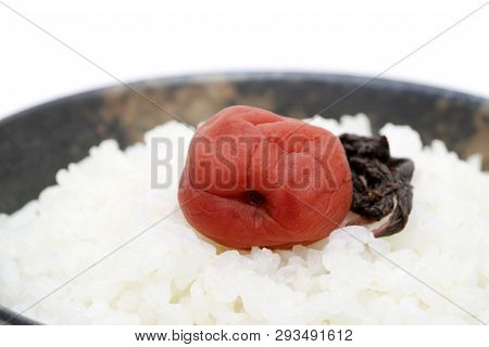 Japanese Food, Umeboshi Pickled Salt Plum On White Rice