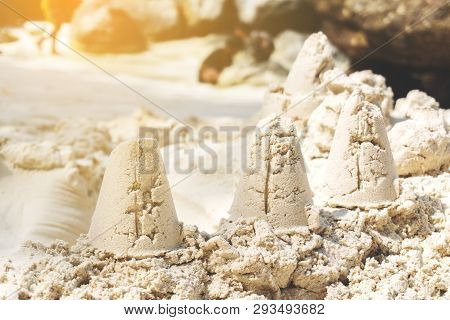 Sandcastle Summer On Beach Travel Sea Concept