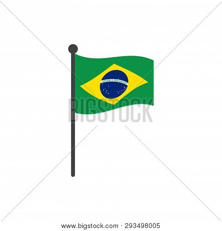 Brazil Flag With Pole Icon Vector Isolated On White Background