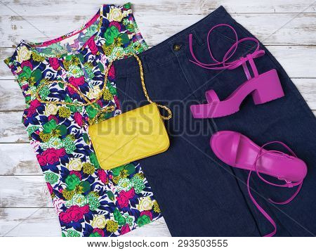 Womens Shoes, Clothing, Accessories (pink Lace Up Platform Sandal, Denim Midi Skirt, Multi Bright Co