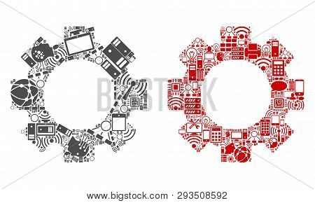 Gear Mosaic Icons Organized For Bigdata Purposes. Vector Gear Mosaics Are Organized From Computer, C