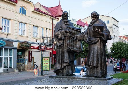 Mukacheve - Ukraine, July 26, 2009: Monument Of Saints Cyril And Methodius In Mukacheve, Transcarpat