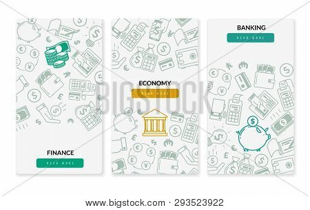 Finance Banking Icons Vertical Banners. Three Vertical Banners On White Background