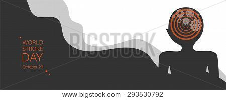 World Stroke Day Vector Banner Template. Human Brain Apoplexy Abstract Illustration. Cogwheels Mecha