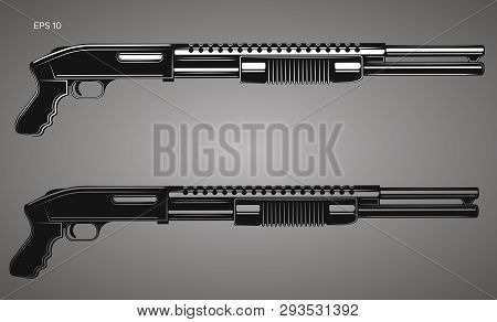 Pump Action Shotgun Vector Illustration. Powerfull Firearm.
