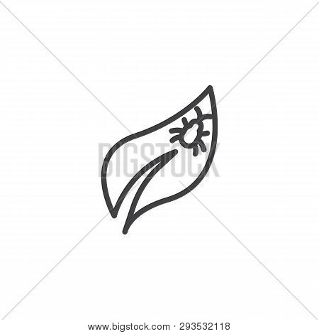 Bug On A Leaf Line Icon. Linear Style Sign For Mobile Concept And Web Design. Leaf With Pest Bug Out
