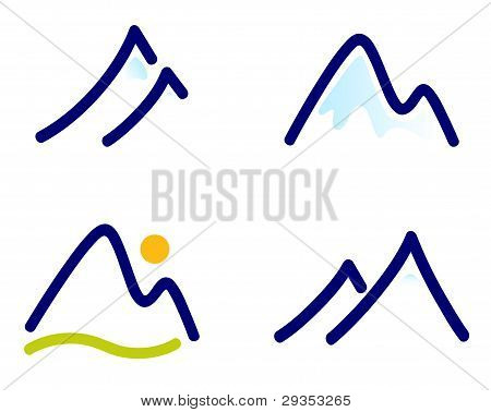 Snowy Mountains ou collines icônes mis Isolated On White