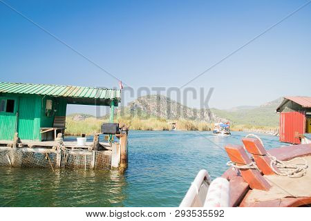 Walk On The River Dalyan, Turkey. Dalyan River Connects The Lake Cajégiz And The Aegean Sea