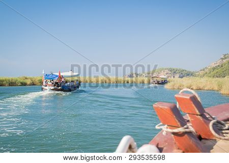 Walk On The River Dalyan, Turkey. Dalyan River Connects The Lake Cajégiz And The Aegean Sea