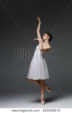 Young beautiful ballerina is posing in studio