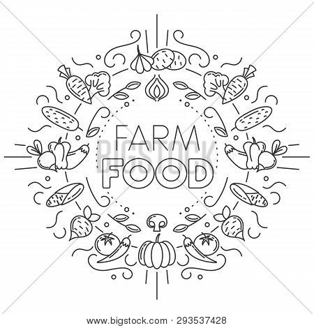 Farm Food. Set Of Different Vegetables Icons On White Background. Stock Vector Illustration.