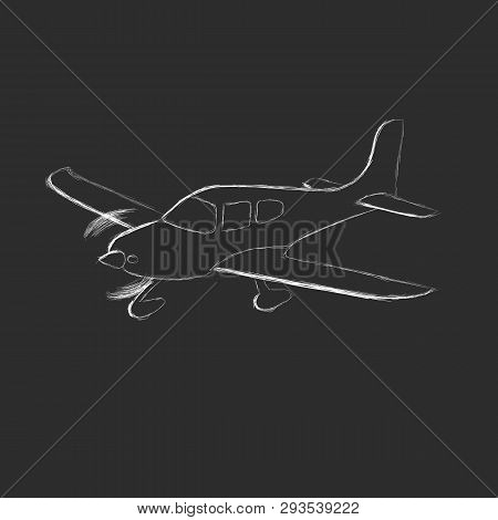 Small Plane Vector Sketch. Hand Drawn Single Engine Propelled Aircraft. Air Tours Wehicle.