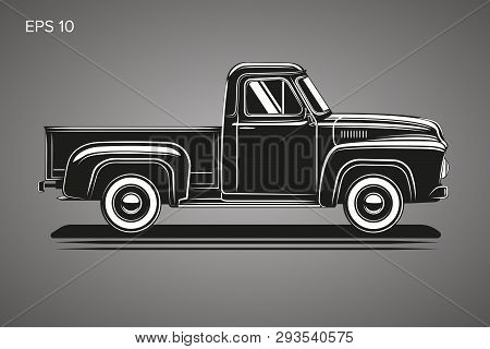 Old Retro Pickup Truck Vector Illustration. Vintage Transport Vehicle