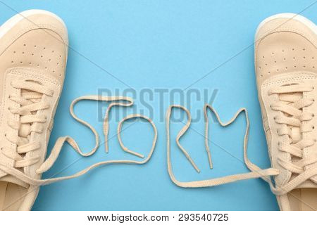 Women Sneakers With Laces In Storm Text.