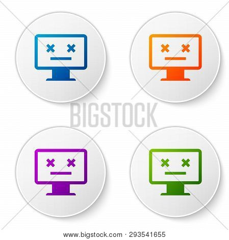 Color Dead Monitor Icon Isolated On White Background. 404 Error Like Pc With Dead Emoji. Fatal Error