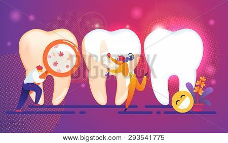 Dental Care Tiny People Characters Concept. Modern Cleanness Treatment Program. Man Watching Through