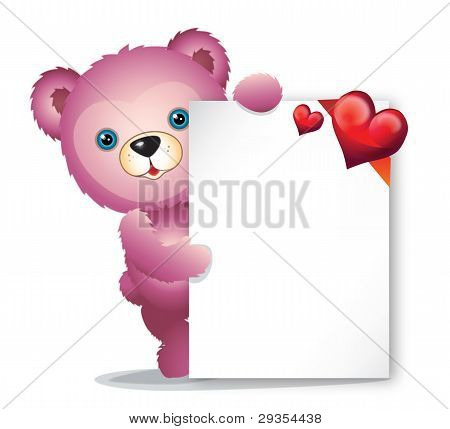Roze teddybeer met wenskaart
