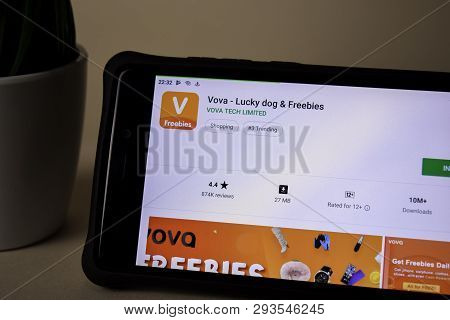 Bekasi, West Java, Indonesia. April 5, 2019 : Vova - Lucky Dog & Freebies Dev Application On Smartph