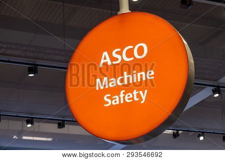 Hannover , Germany - April 02 2019 : Asco Is Displaying Competence In Machine Safety At The Hannover