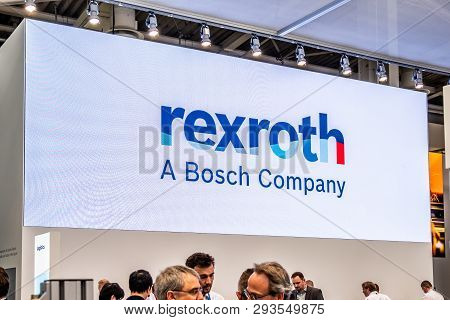 Hannover , Germany - April 02 2019 : Bosch Rexroth Is Displaying Continuous Innovation At The Hannov