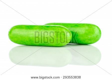 Group Of Two Whole Green Sweet Licorice Comfit Isolated On White Background
