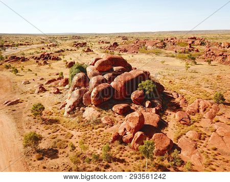 Massive Boulders Formed By Erosion In The Karlu Karlu, Devils Marbles Area Of The Outback (northern 