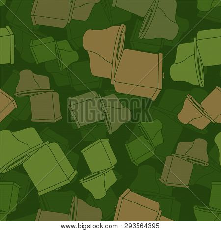 Toilet Bowl Army Pattern Seamless. Lavatory Military Background Cartoon Style Vector. Protective Hak