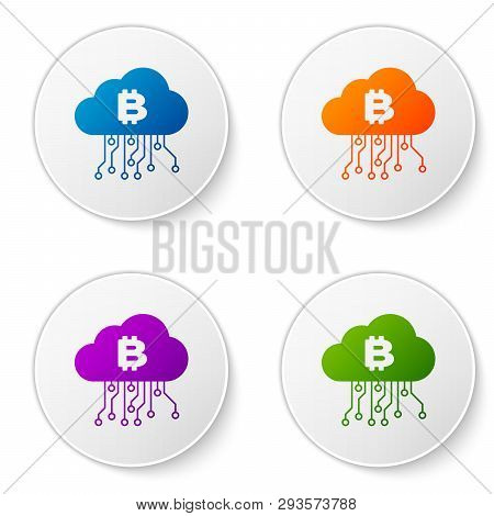 Color Cryptocurrency Cloud Mining Icon Isolated On White Background. Blockchain Technology, Bitcoin,